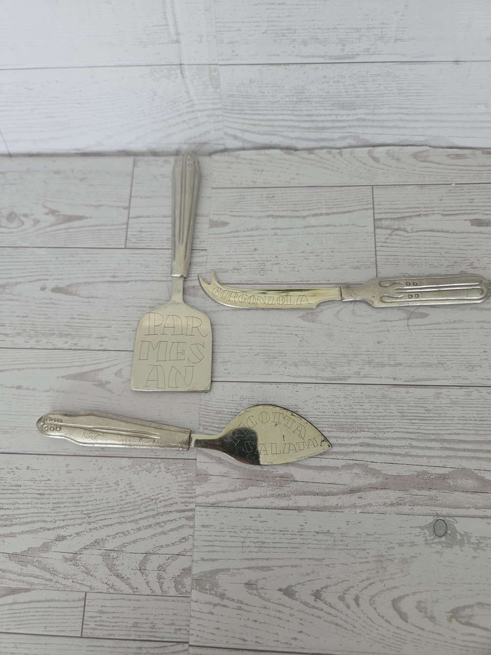 Anthropologie Savoie Cheese Knives Set of 3 – Hand-Stamped Brass, Vintage Style